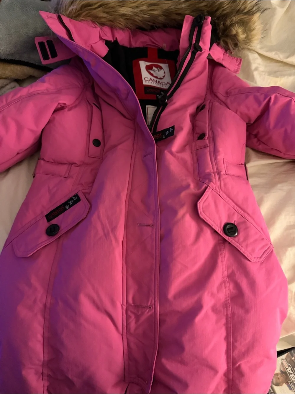 Canada Weather Gear Kids Pink Puffer Coat with Faux Fur Hood